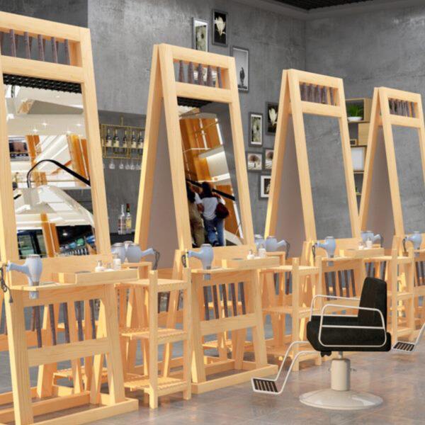 理发店网红镜子美发镜台柜子一体实木单面挂墙发廊双面落地烫染镜