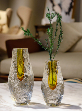 轻奢极简水晶琉璃摆件样板房客厅玄关售楼部O工艺品抽象花瓶装饰