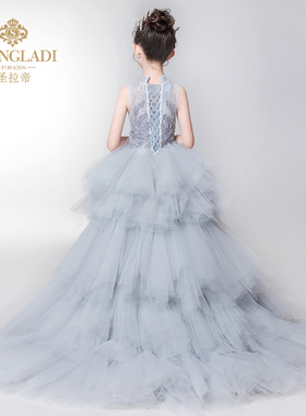 花童礼服女儿童拖尾蓬蓬纱女童z中式走秀晚礼服小主持人钢琴表演