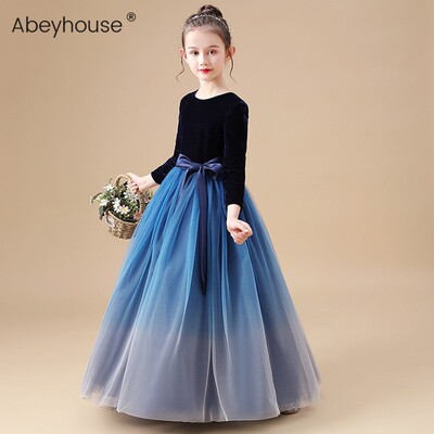 女童长款晚礼服钢琴演出服儿童合唱团主持L人公主裙蓬蓬纱丝绒长