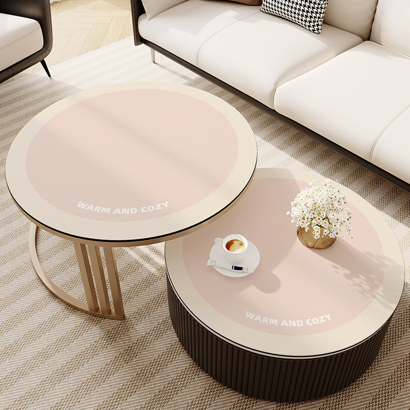 奶油风皮革圆g形桌垫小茶几台垫双圆桌布防水防油免洗防烫隔热餐