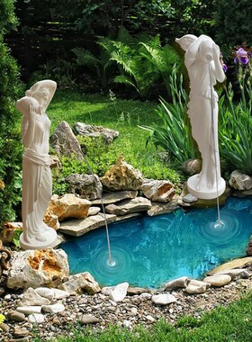 欧式女神流水喷h泉人物雕塑家居落地摆件花园会所酒店咖啡馆装饰