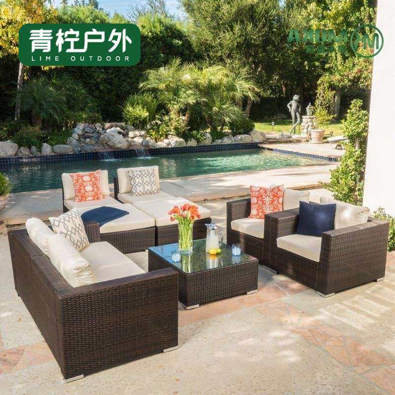 户外藤沙发组合阳台藤编沙发售楼处转角露台客厅庭院仿藤桌椅家具,3C数码配件,USB灯,淘宝优惠券,粉丝福利购,淘宝优惠卷