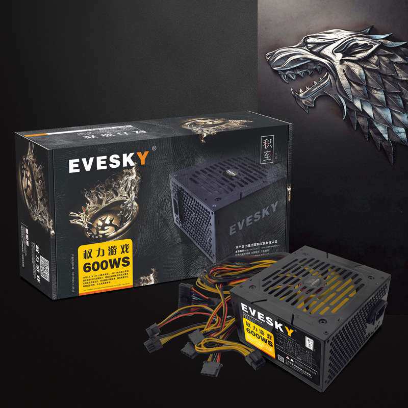 EVESKY积至600WS电脑电源 背线额定400W显卡供电台式机电源