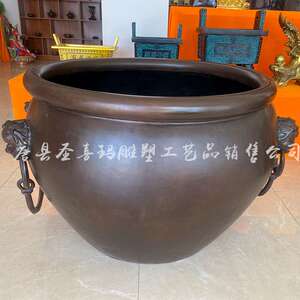 古铜色中式荷花纹大铜缸 仿古青铜缸 公园摆件纯铜缸雕塑