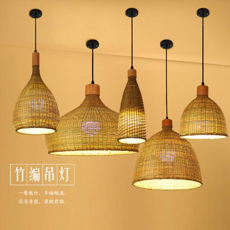 东南亚创意竹艺竹子中式田园灯具餐厅客厅客栈复古竹编个性吊灯饰
