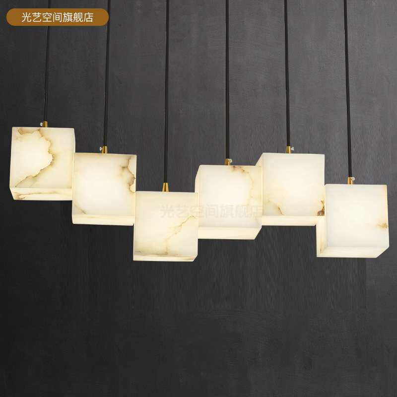 全铜西班牙云石盒子餐厅吊灯极简蜡烛设计师样板间长条接待茶室