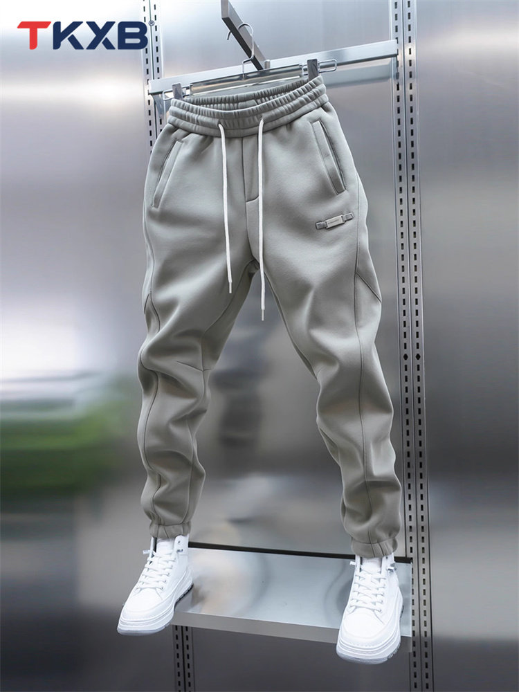 高端休闲裤子男士2025新款春秋冬季加绒男裤修身束脚运动卫裤男款,男装,休闲裤,淘宝优惠券,粉丝福利购,淘宝优惠卷