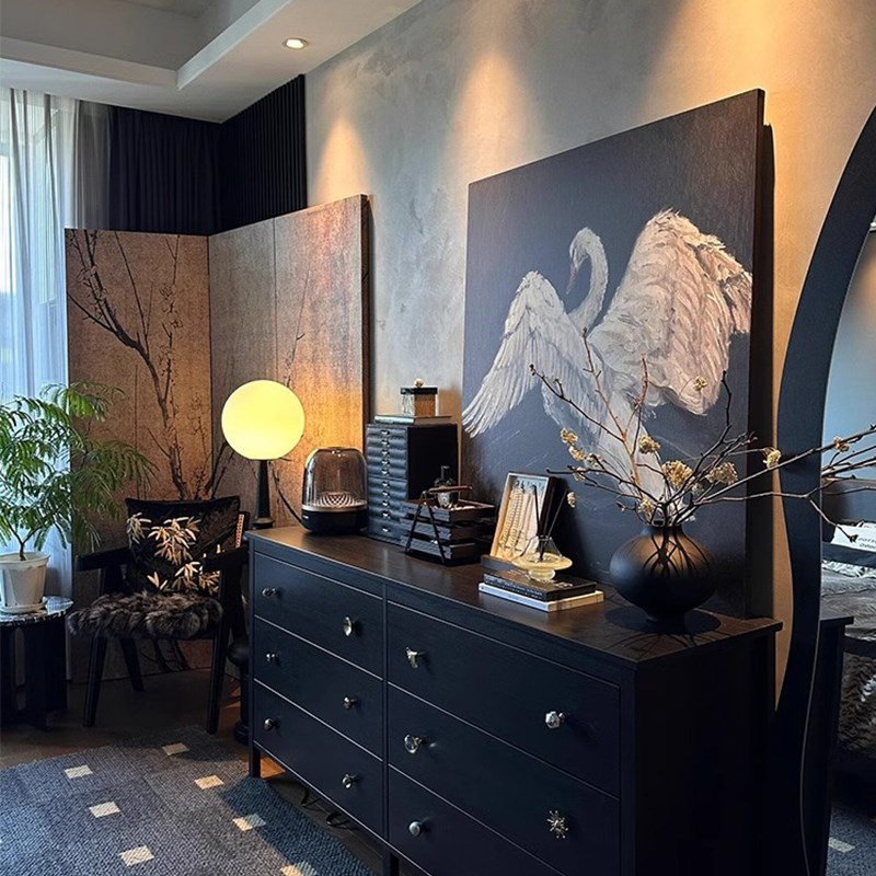 法式黑白天鹅高级k感复古艺术客厅摆件装饰画餐厅挂墙壁画中古挂