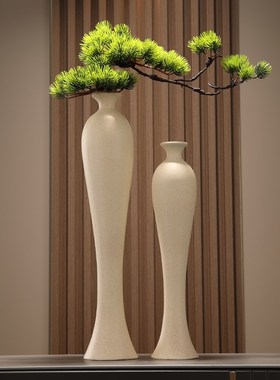 入户门玄a关造景客客厅电视柜迎客松花瓶摆件细长竖高档装饰工艺