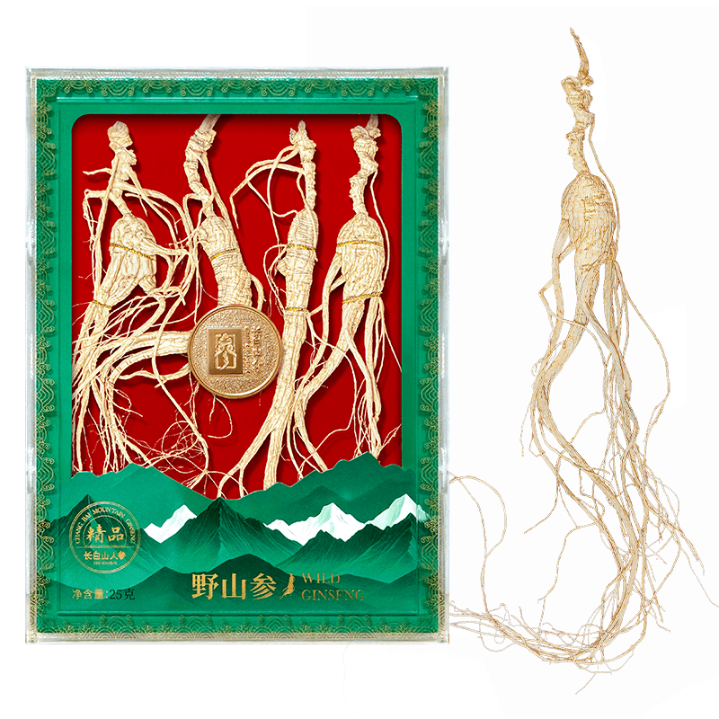 长白山人参约19年二等野山参25g-30g【金标高档盒装】整枝参送礼