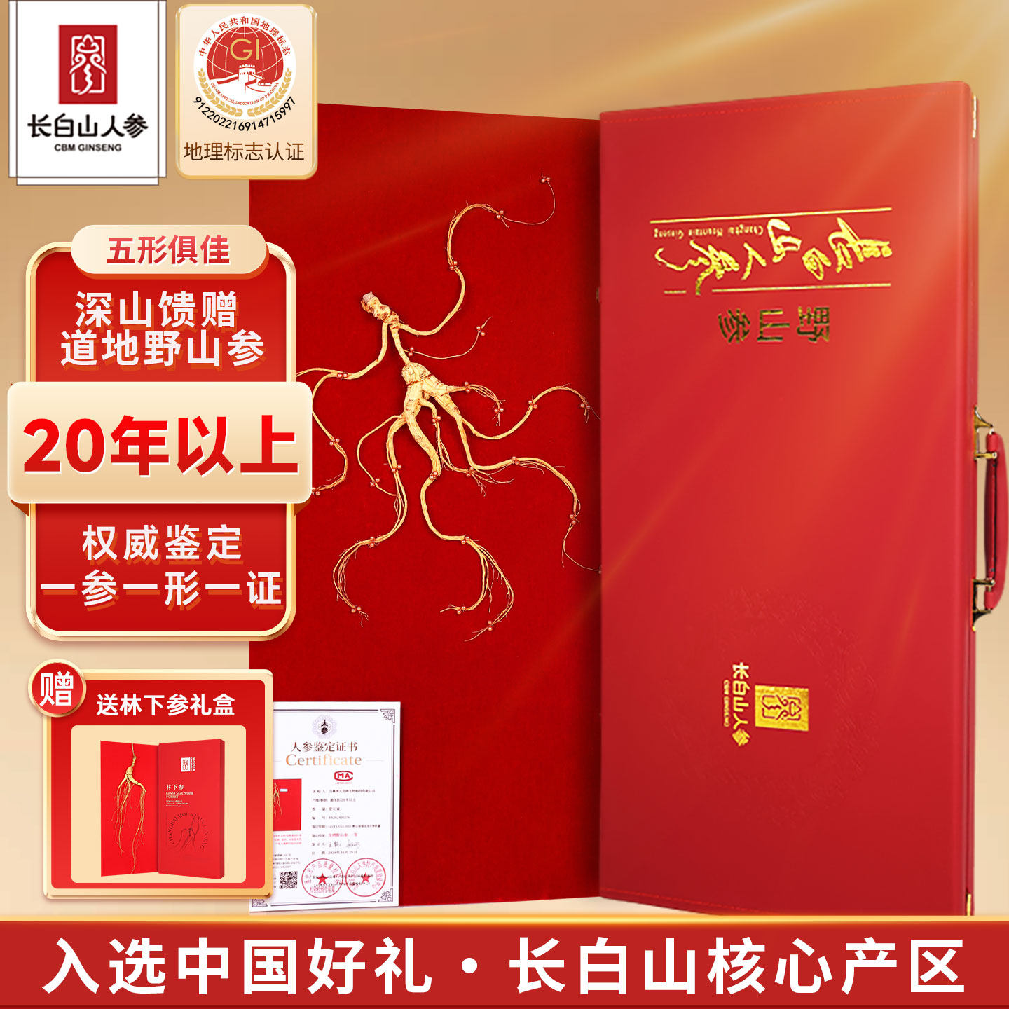 长白山人参20年以上 一等野山参礼盒高档节日送礼一等品国检证书