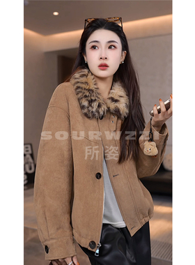 SOURWZZI/所姿100%羊毛豹纹领设计师时尚休闲女士外套SZ-25662