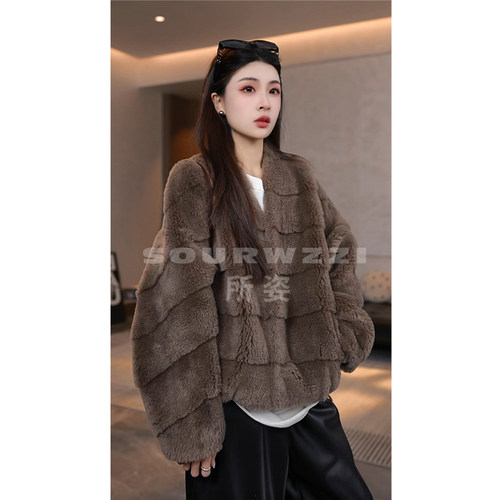 SOURWZZI/所姿100%羊毛横排设计师加厚休闲女士外套SZ-26303