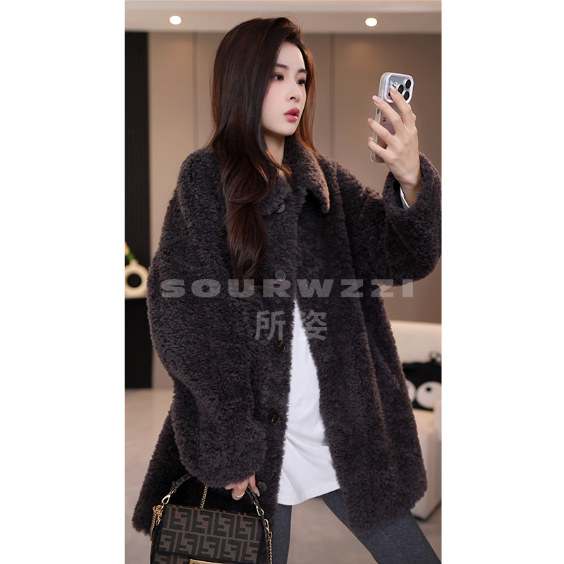 SOURWZZI/所姿新款冬季时尚宽松休闲女士羊毛外套SZ-25595