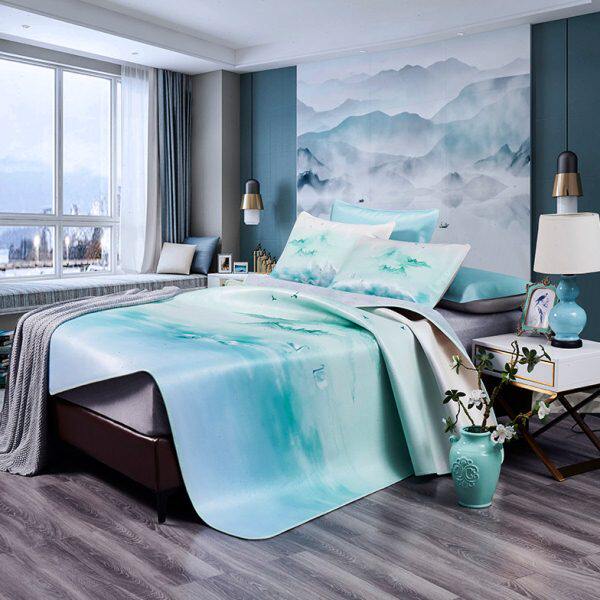 【特厚】彩绘头层水牛皮凉席可折叠真皮软床席子1.8m床上三件套