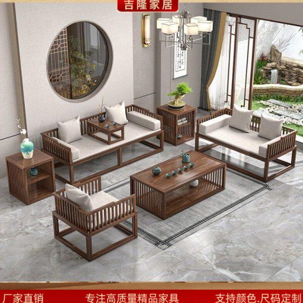 乌金木新中式推拉罗汉床实木伸缩榻茶桌椅客厅沙发组合卧榻睡塌床