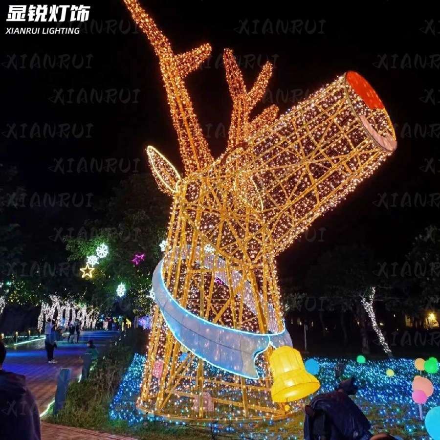 灯光节仿真糜鹿一家三口造型灯LED圣诞节图案文旅小品灯梅花鹿灯