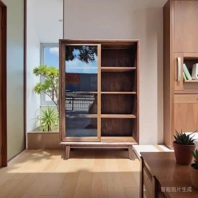 北欧老榆木书柜组合日式家具客厅储物柜展示柜酒柜中古落地餐边柜