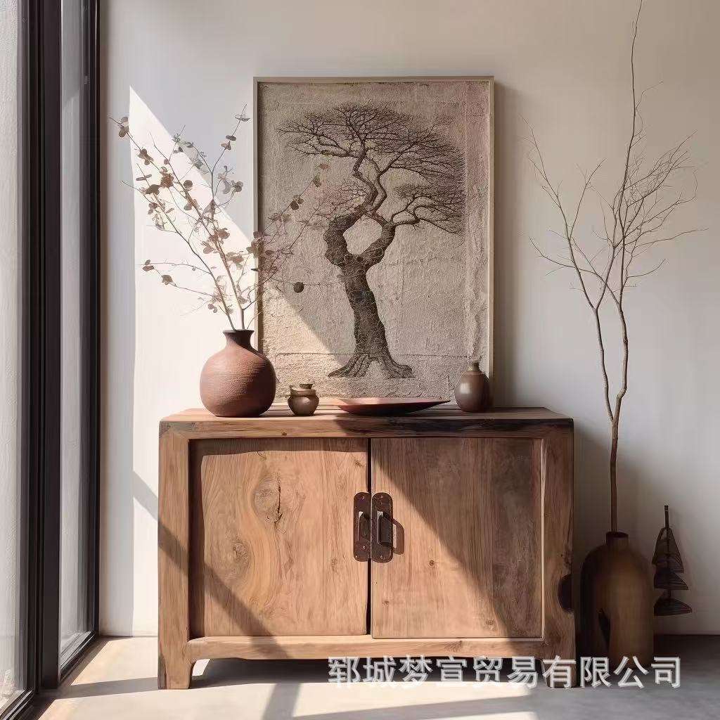 日式玄关柜老榆木诧寂风实木餐边柜民宿复古储物柜卧室家具斗柜