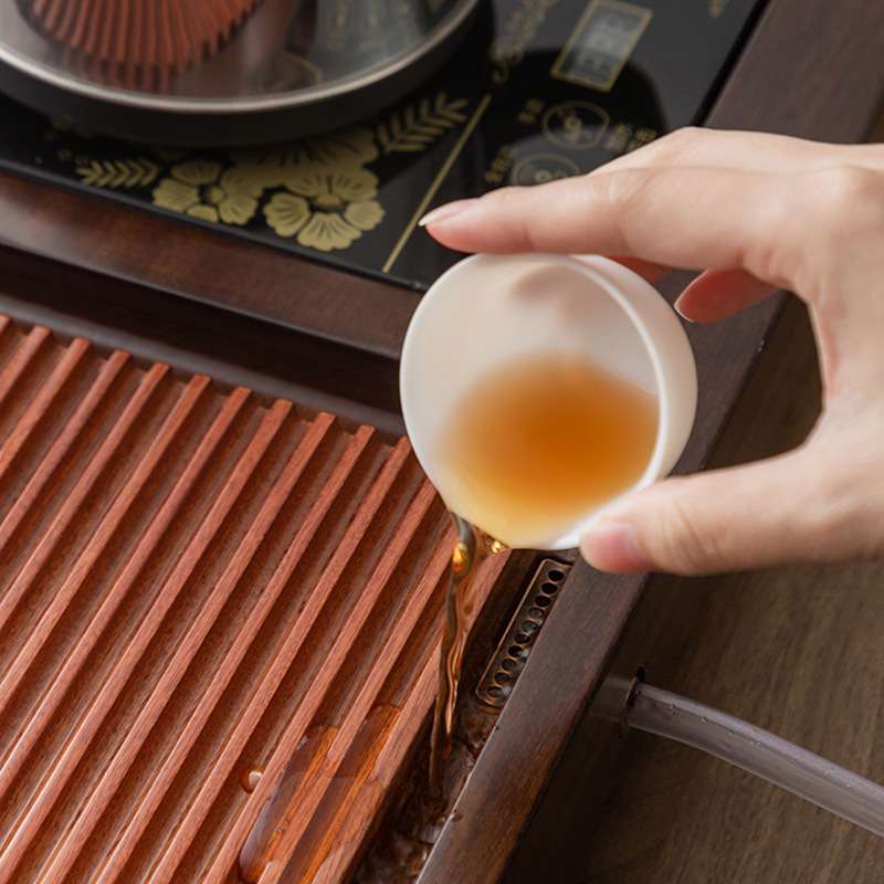 整块花梨木茶盘实木嵌铜家用一体排水功夫小茶台中式简约茶海托盘