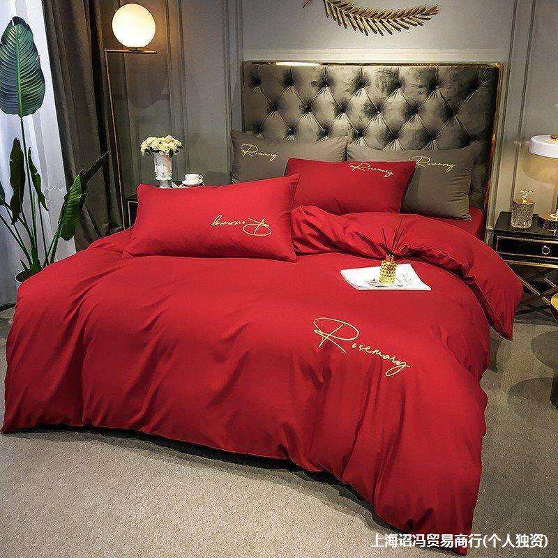 诏冯红色被套单件150x200x230床单被罩四件套结婚新婚感宿舍三件