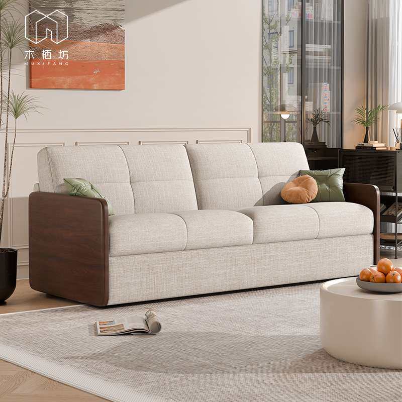 木栖坊实木可以长期睡的翻转沙发床带床垫式折叠小户型一体两用