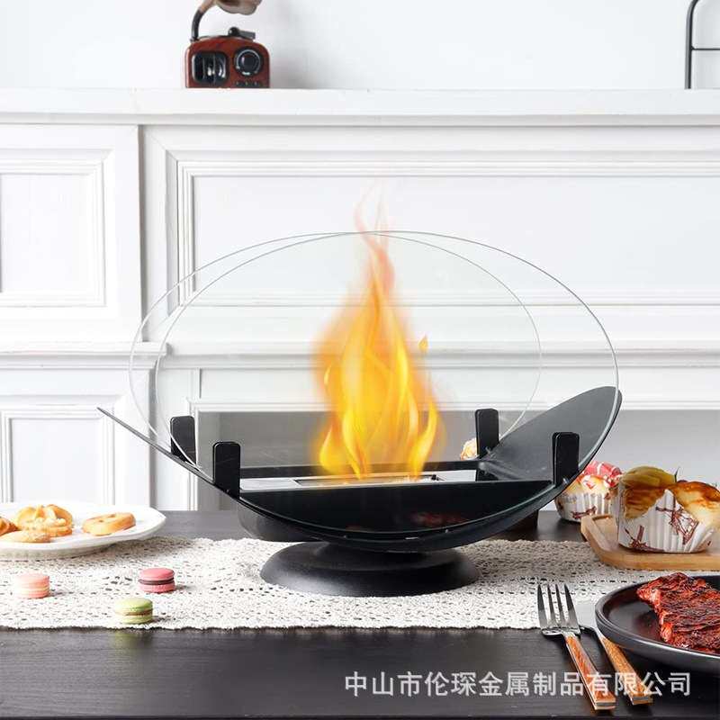 跨境小型户外酒精壁炉灯室内真火取暖氛围桌面旋转火焰圆形壁炉