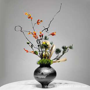新中式样板房花艺摆件现代客厅茶几假花仿真盆景酒店售楼部装饰品