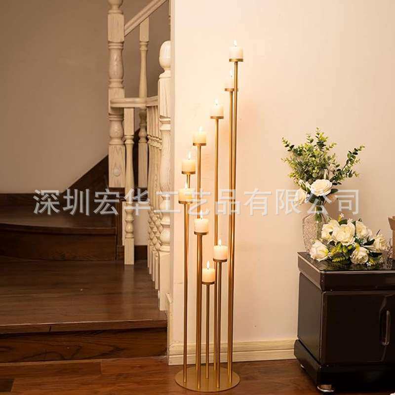 婚庆道具金色步步高路引铁艺圆盘亚克力烛台浪漫装饰摆件路引装饰