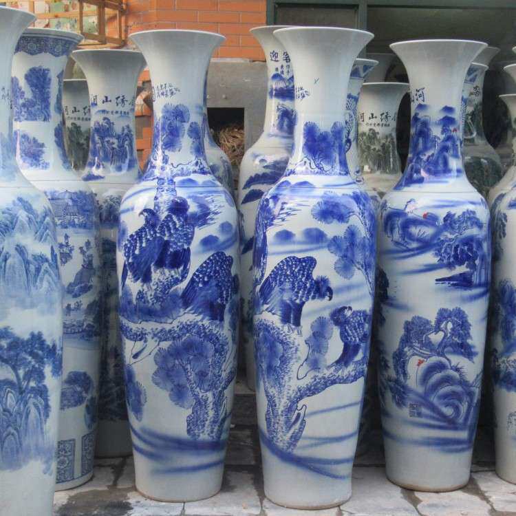 景德镇陶瓷花瓶 手绘青花大展宏图落地大花瓶 客厅酒店装饰摆件