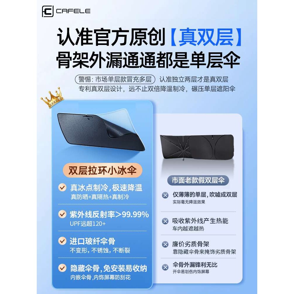 适用【真双层】汽车遮阳伞防晒隔热板遮阳帘前挡风玻璃2025新