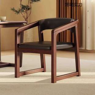 实木椅子靠背椅家用扶手茶椅中古餐椅轻奢主人椅中式茶桌专用凳子