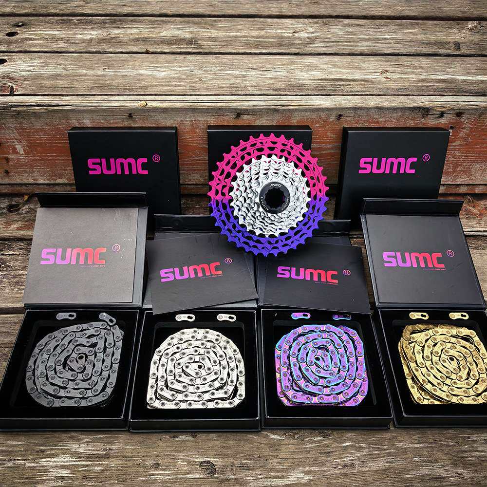 SUMC速盟月牙型新款 12速公路山地车折叠车链条炫彩金色全镂空