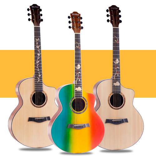 云杉单板吉他41寸 初学者学生民谣吉他guitar面单乐器JF桶木吉他