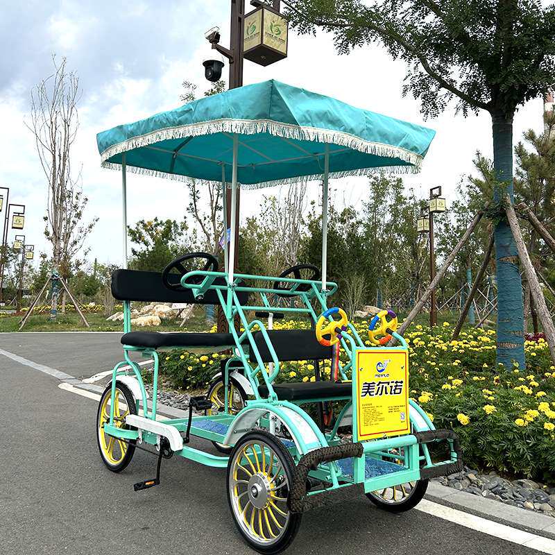 景点脚踏车双人情侣联排自行车观光亲子旅游车四轮公园扫码用车锁