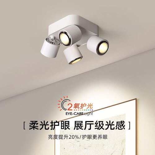 极简明装四头射灯调角度无主灯客厅照明家用方形吸顶式cob斗胆灯