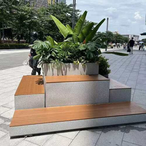 户外不锈钢花箱广场公园休息椅商业街道铁艺花箱座椅组合