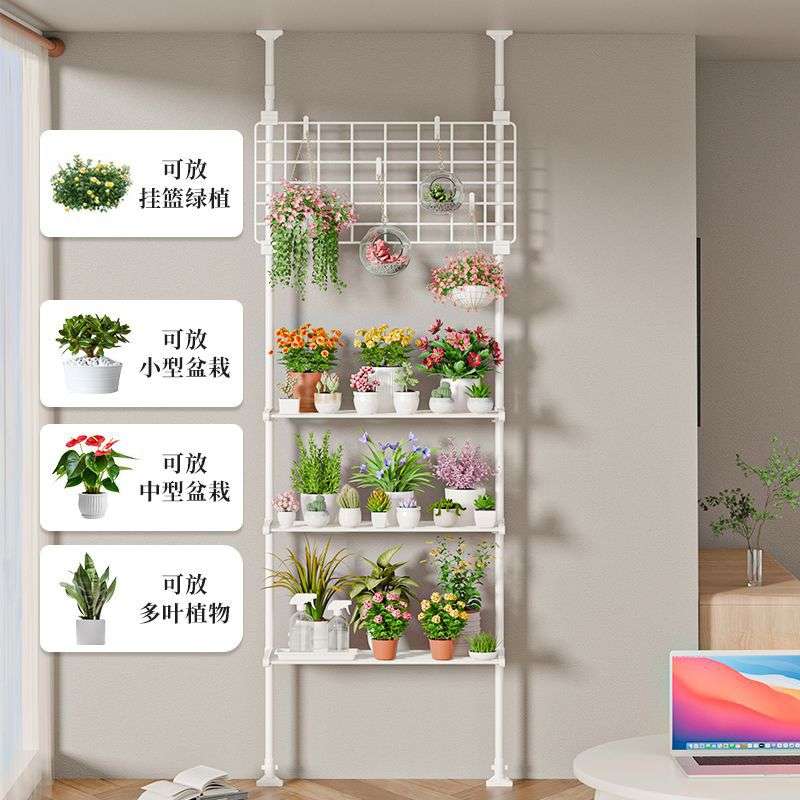 多肉花架置物架阳台层架顶天立地客厅支撑杆展示架室内植物摆放架