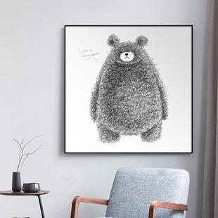 可爱铅笔熊童房装饰画卧室客厅玄关挂画创意北欧过道走廊壁画墙画