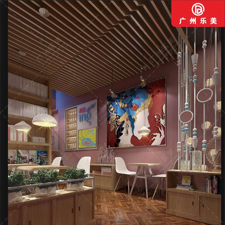 奶茶店木质展柜前台桌椅壁柜展柜灯箱 广州厂家整店专业设计