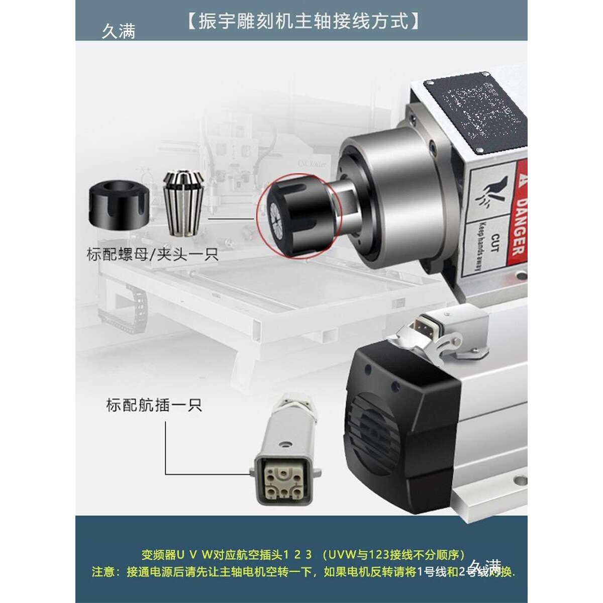 开料机3.5Kw方形风冷电主轴电机ER25雕刻机配件数控动力头
