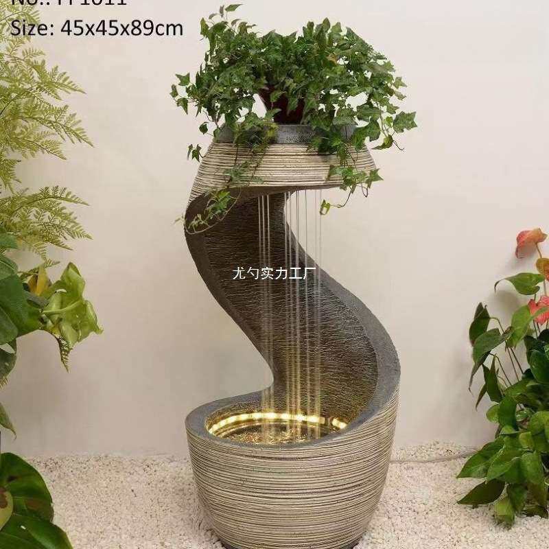 欧式轻奢流水喷泉现代客厅循环水景装饰品玄关招才落地加湿器摆件