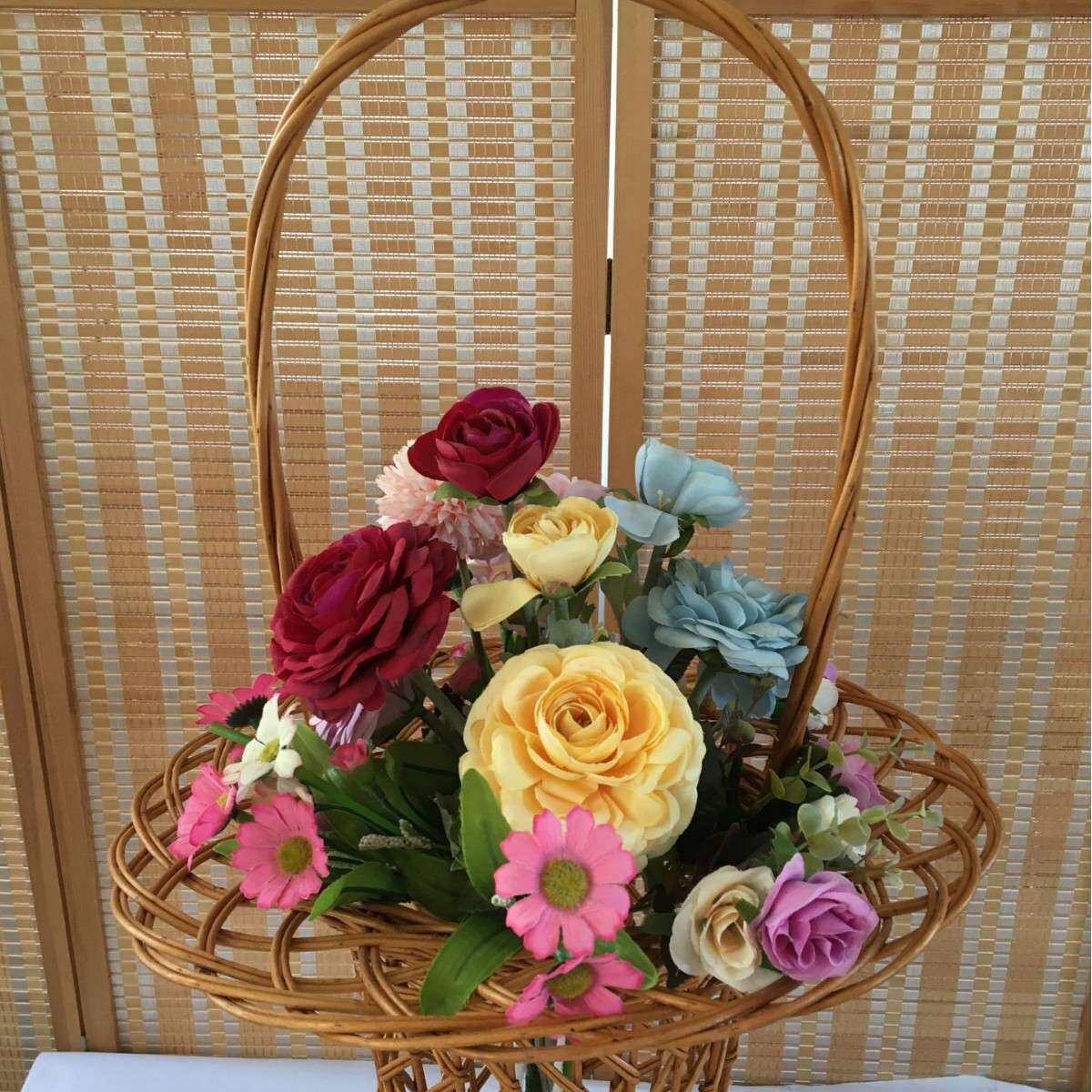 手工编织花篮藤编花艺手提鲜花 花店喜铺节日婚庆花篮
