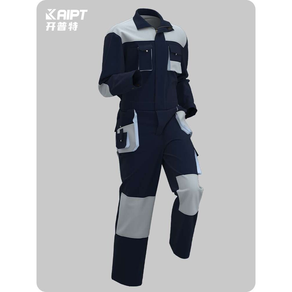 外贸春秋连体服欧美多兜多口袋工装印LOGO立体大兜工作服劳保服