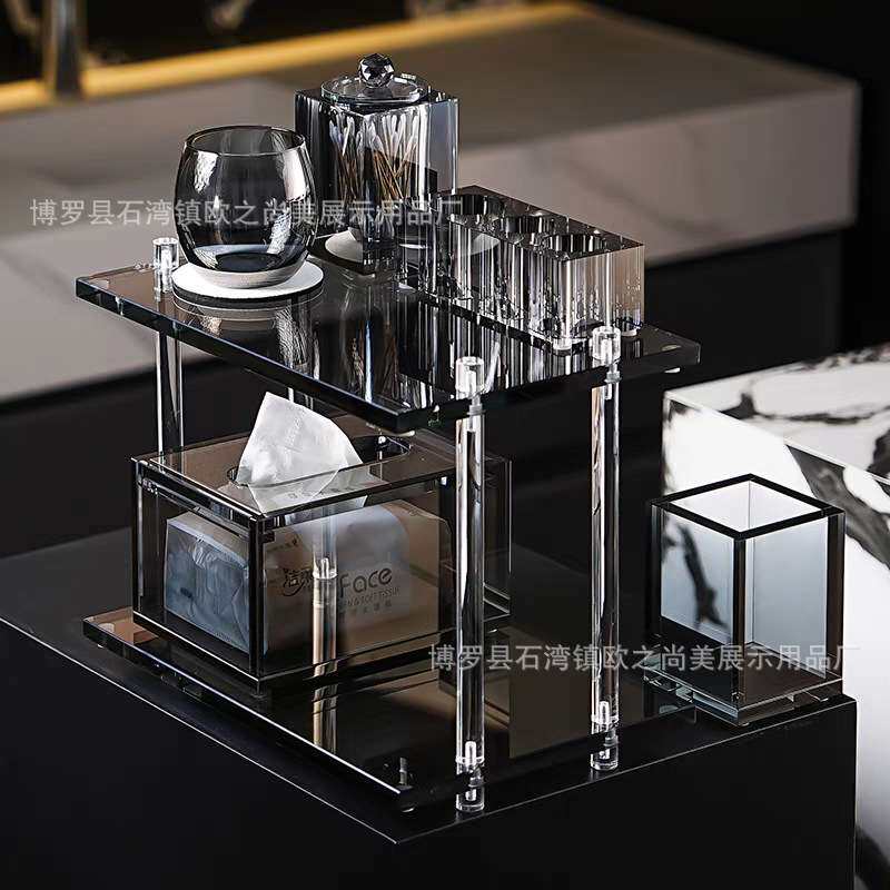 水晶玻璃置物架卫生间洗手台双层洗漱牙杯架亚克力酒店轻奢收纳架