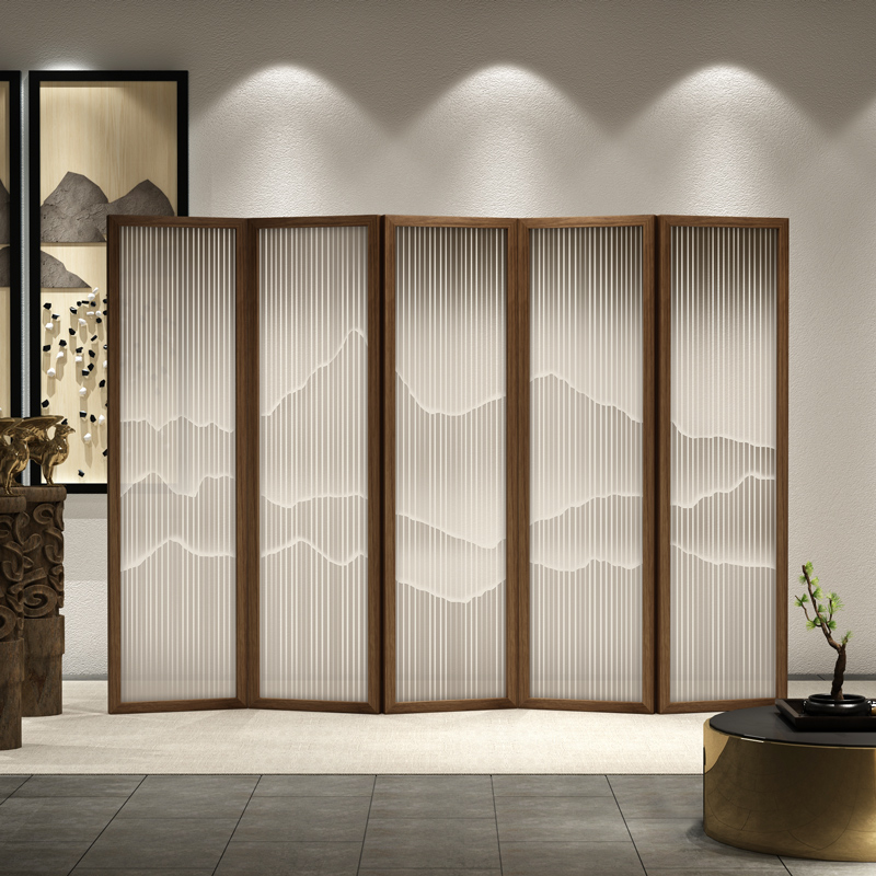 新中式实木折叠屏风隔断玄关酒店办公室入户遮挡茶V室现代简约折