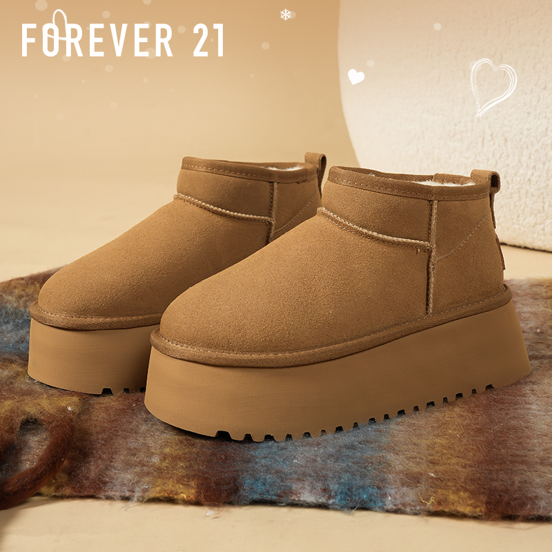 F21牛皮雪地靴女2025新款冬季