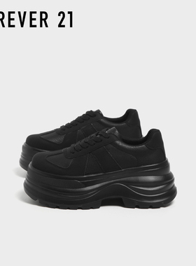 F21超厚底小黑鞋女2025新款秋季轻便百搭时尚休闲运动鞋黑色板鞋