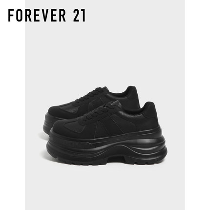 F21超厚底小黑鞋女2025新款秋季轻便百搭时尚休闲运动鞋黑色板鞋